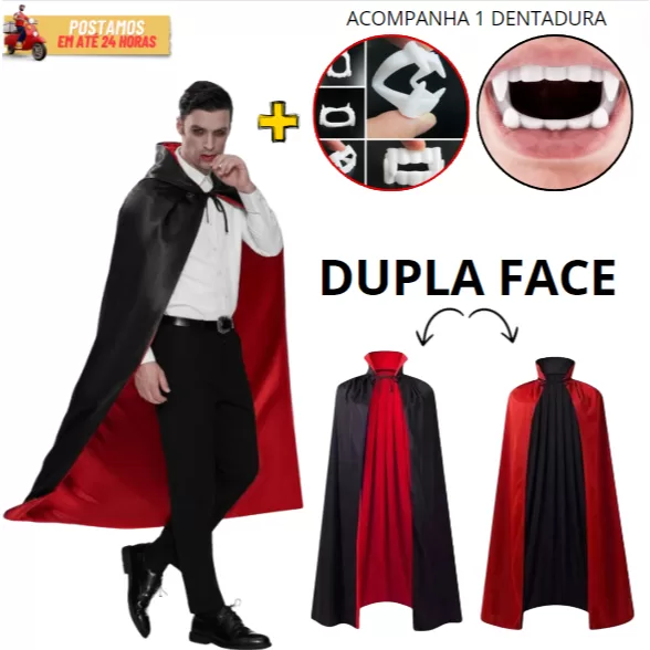 Capa De Vampiro GOLA LUXO + 1 Dentadura Fantasia H