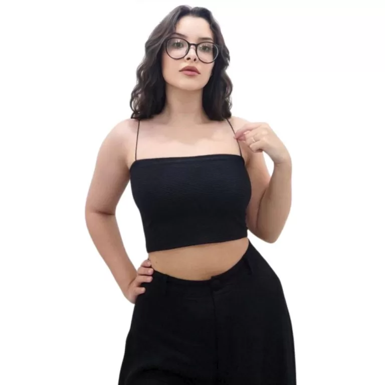 Cropped Feminino Top Alças De Elastico Finas Supl