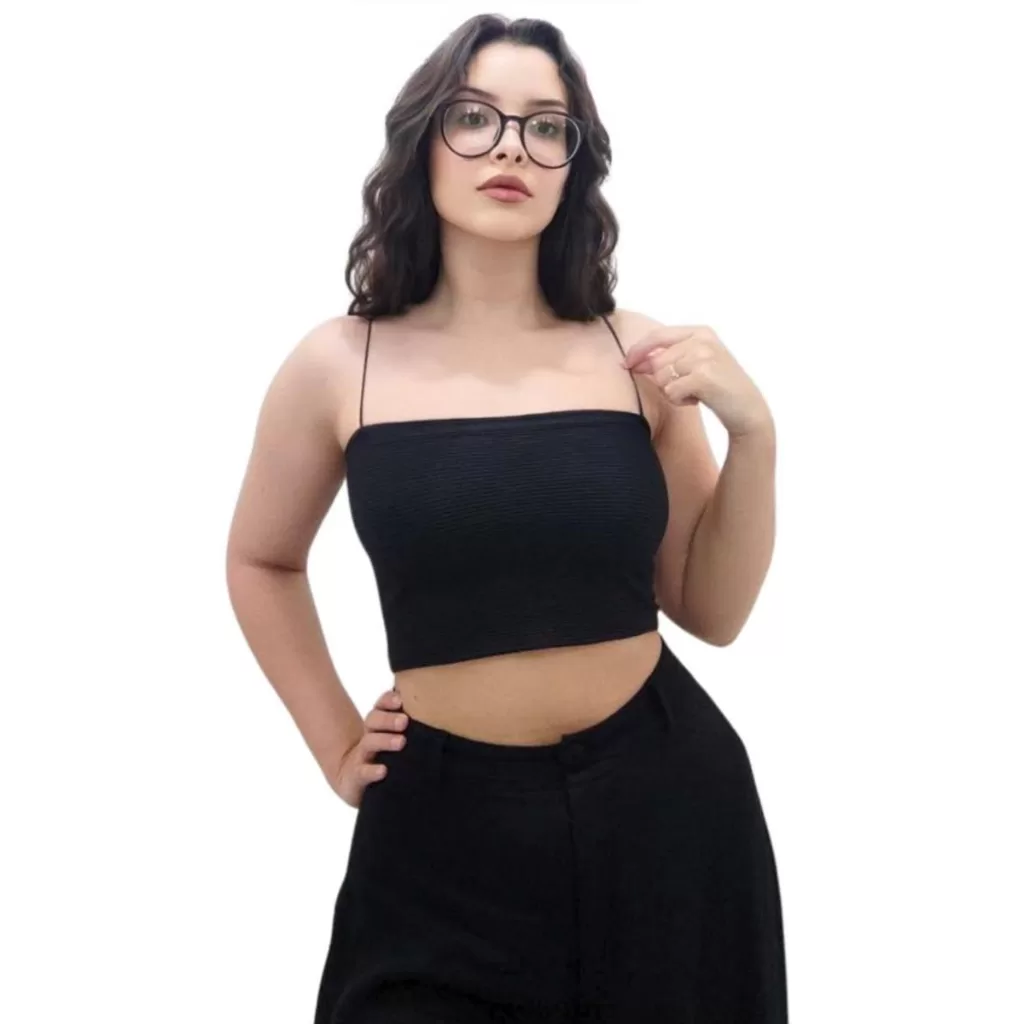 Cropped Feminino Top Alças De Elastico Finas Suplex Cores Verão