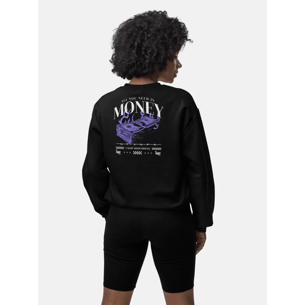 Blusa Moletom de Frio Gola Careca Preto Branco Feminino Streetwear Algodão Flanelado Básico Unissex