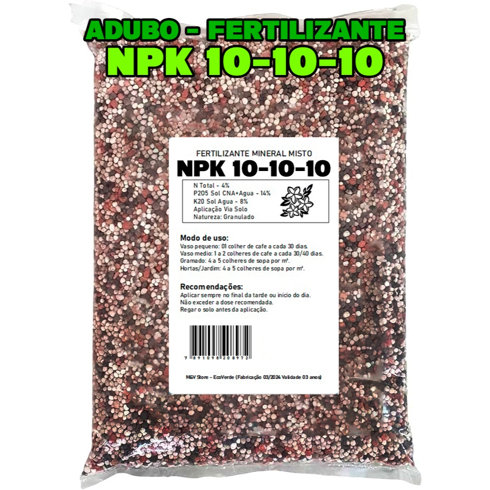 Adubo Fertilizante NPK 10 10 10 – Planta Flores Rosas Orquidea Outras – 500g 1kg 2kg 5kg