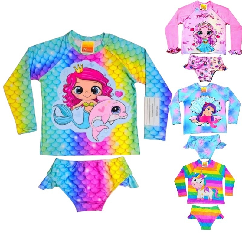 Blusa Proteção Solar UV+ Biquíni Infantil Menina Natação Praia Piscina – Camiseta e Biquíni Uv50