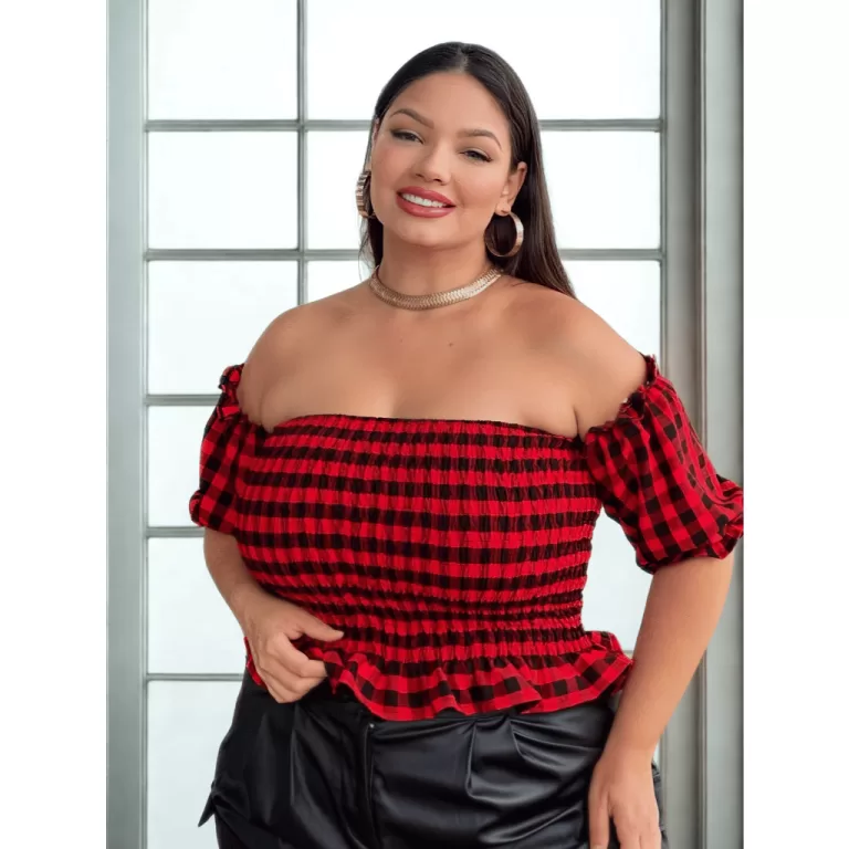 Blusa Cropped Feminina Xadrez Plus Size Tomara Que