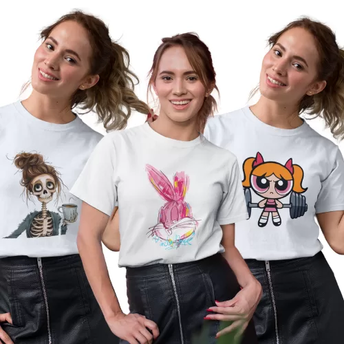 Kit 3 T-shirt Estampas Variadas Camiseta Feminina 