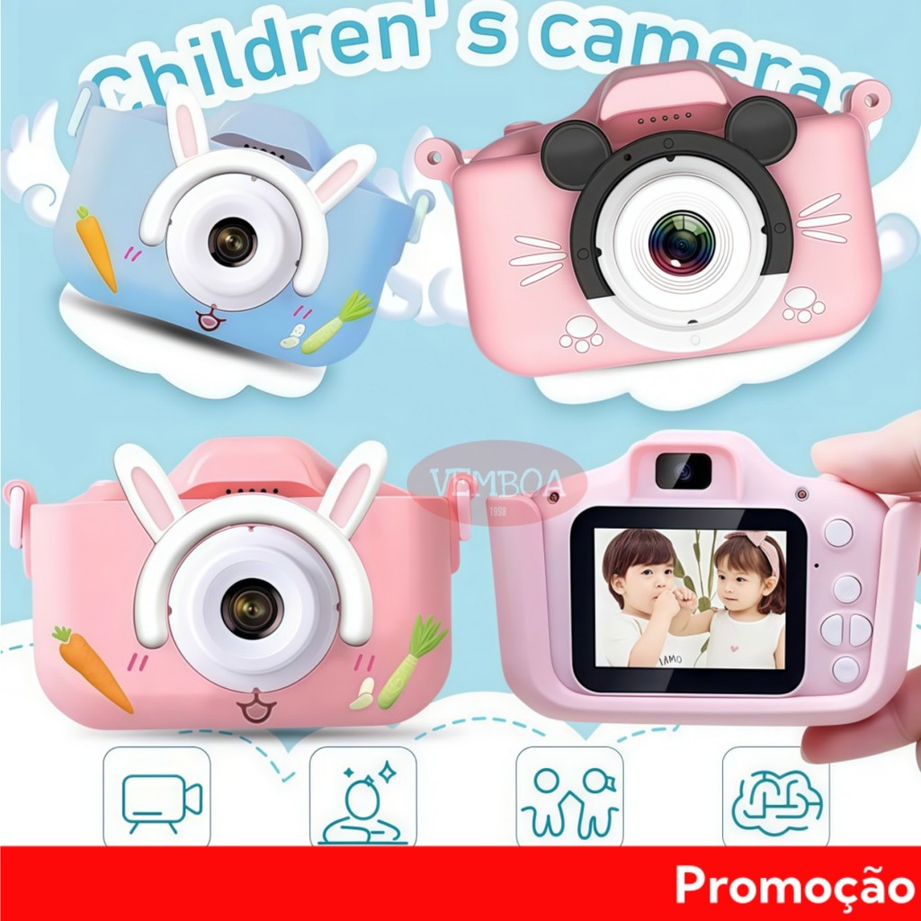 Mini Câmera Infantil Mini Recarregável Com Capa Video Jogos Fotos