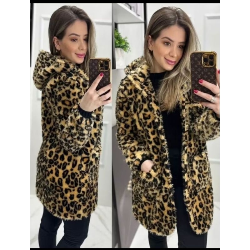 casaco Teddy xadrez com capuz para inverno