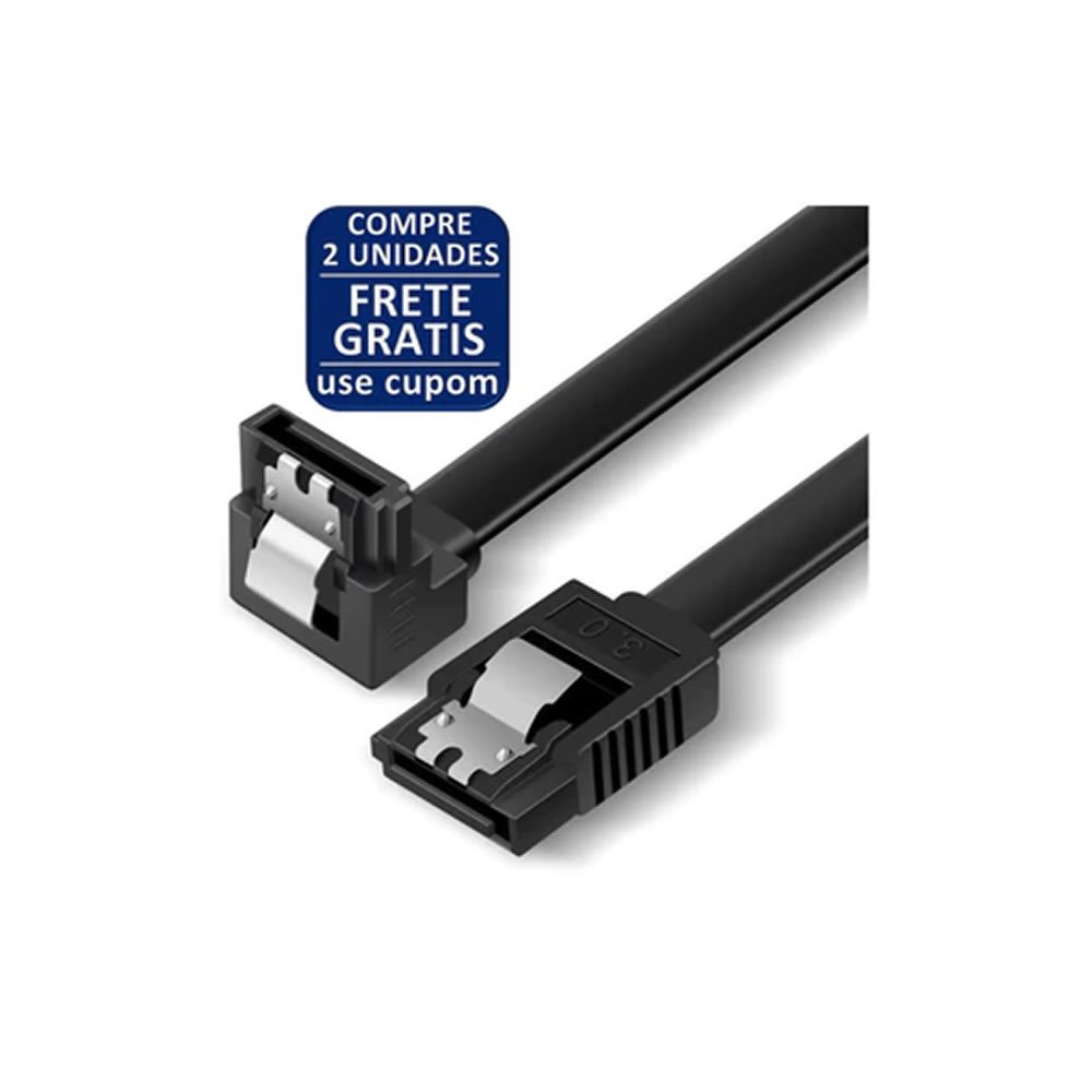 Kit 2 Cabos SATA 3.0 6Gb/s para HD SSD  40cm  2 Cabo Reto  Com Trava Preto