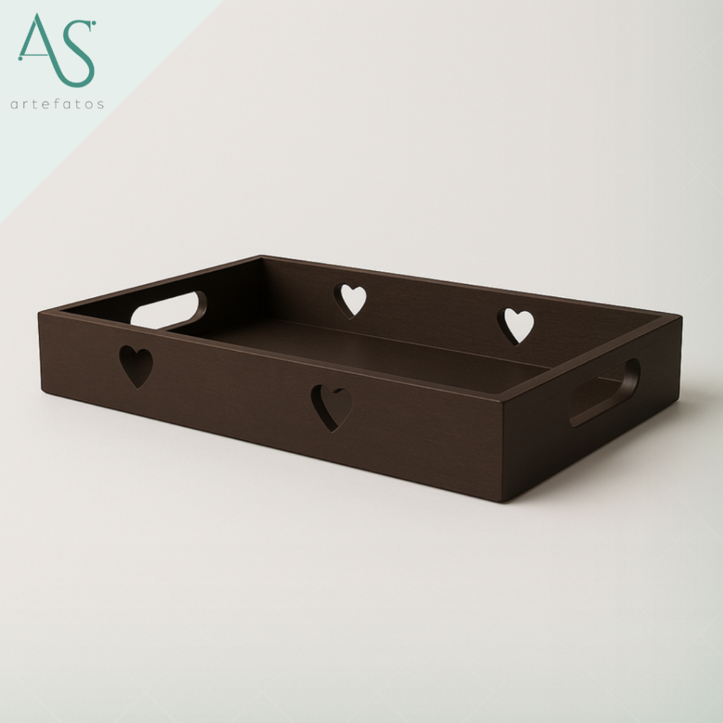 Bandeja de Madeira Bandeija Decoração Mdf Grande Retangular Marrom Imbuia