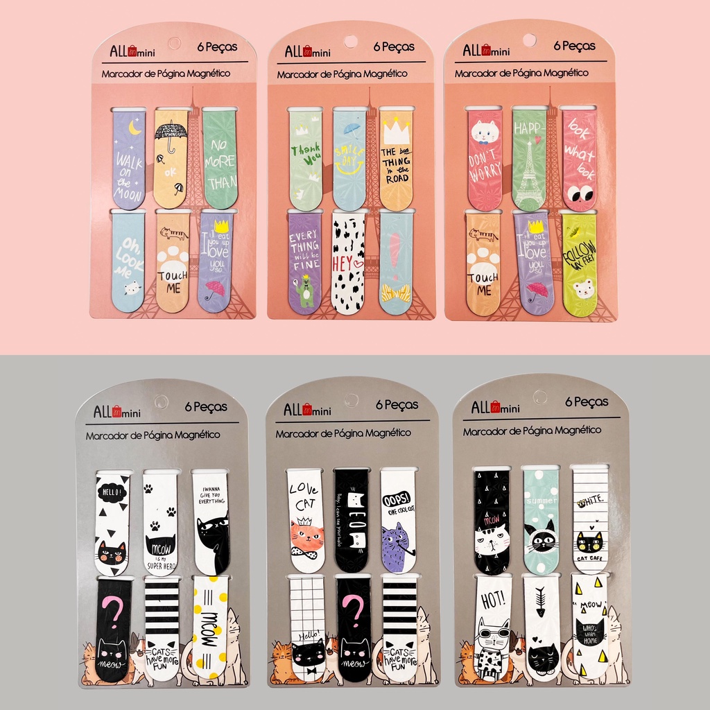 Conjunto de 6 Marcadores De Página Para Livros E Cadernos Imã Magnéticos Com Brilho, Borboletas ou E