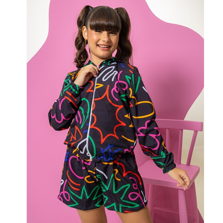 Conjunto infantil hello kitty menina calça cropped corta vento leve inverno tamanho 10 12 14 anos
