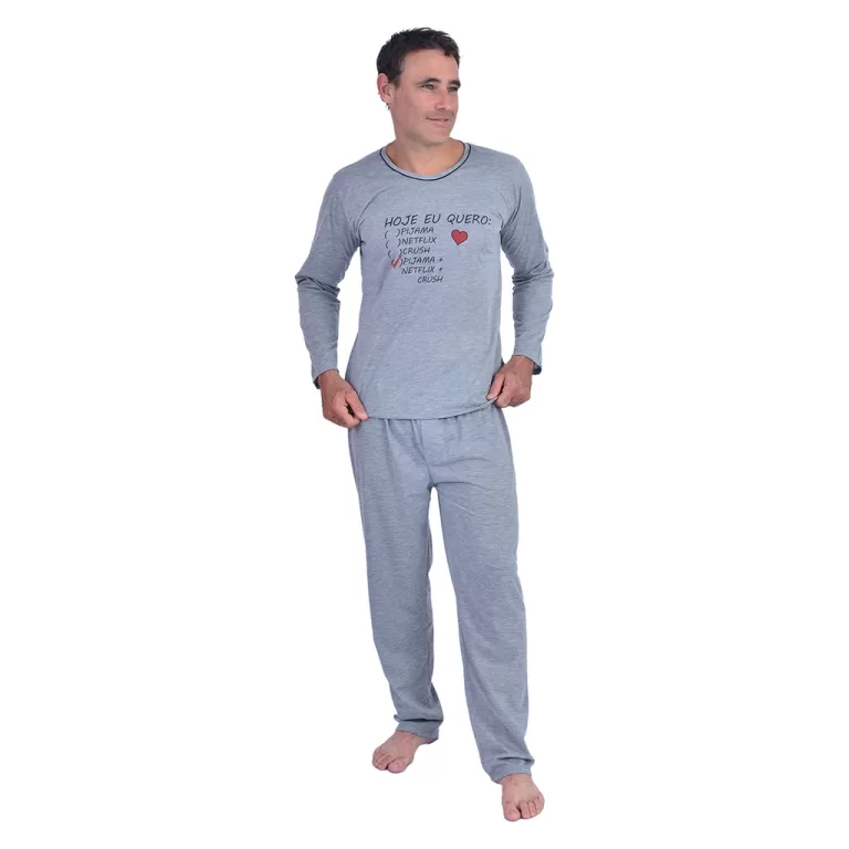 Pijama Masculino Longo Malha Inverno Adulto Netfli
