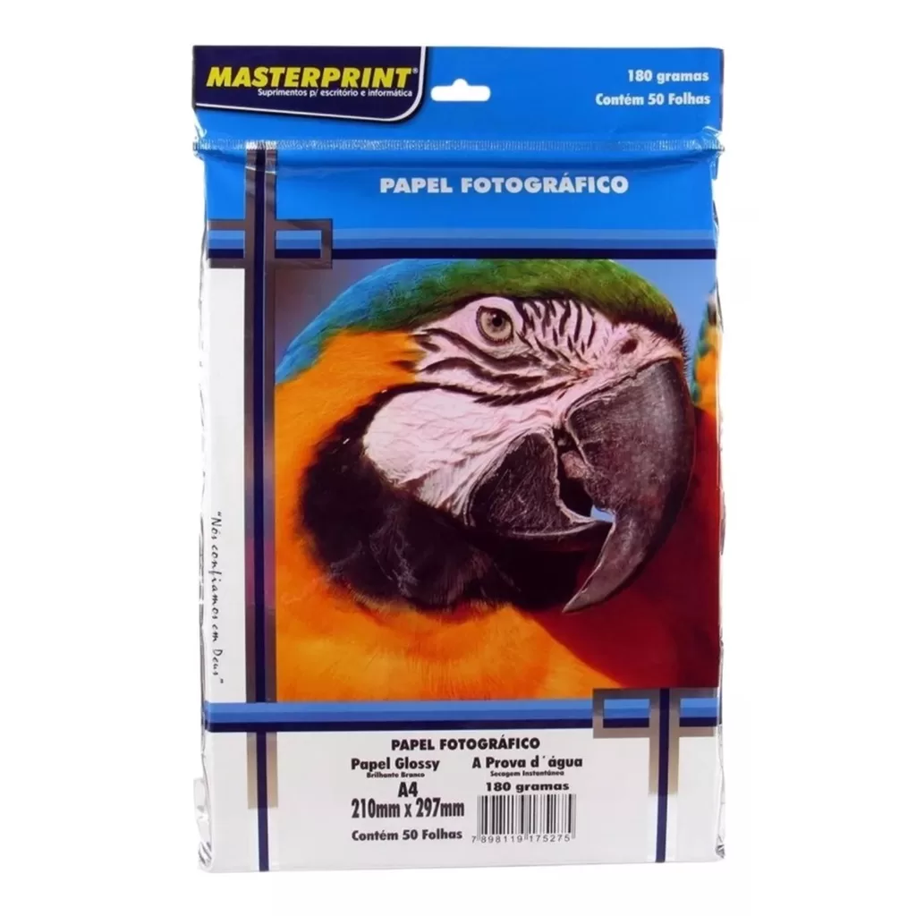 Papel Fotográfico 180g A4 20 folhas Glossy Resistente a Água – Masterprint