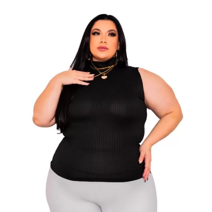 Blusa Regata Feminina Plus Size Gola Alta