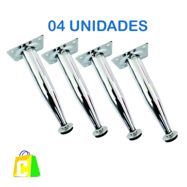 4 Pé De Cozinha Cromado Cônico Para Armários Mo