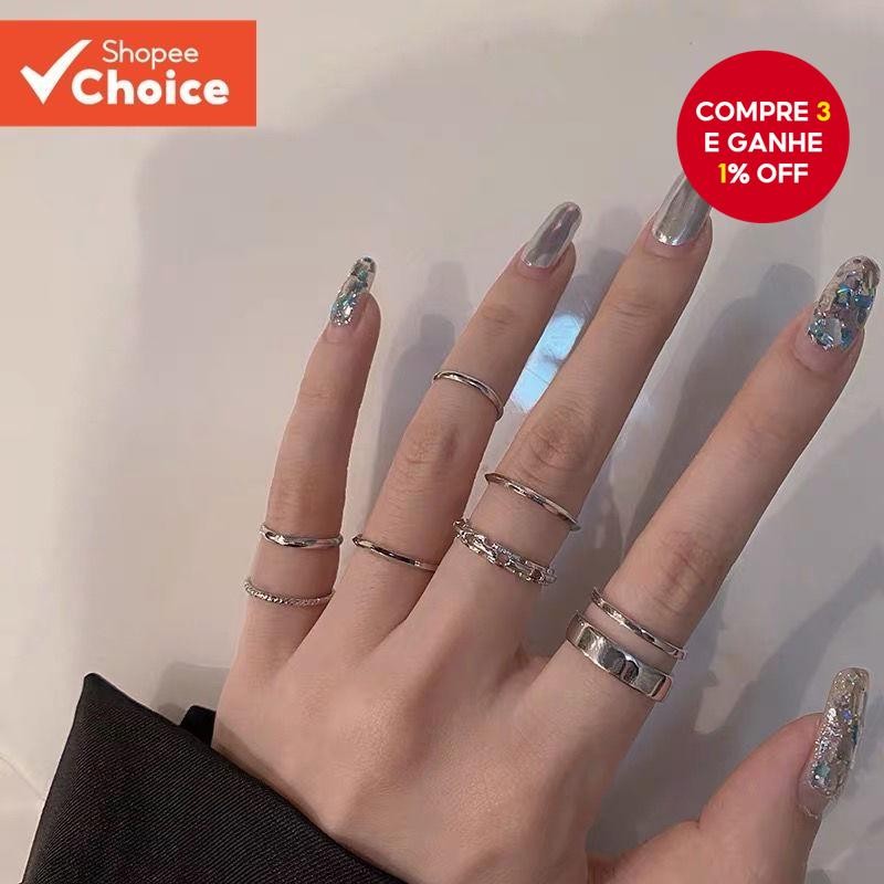 Conjunto De Anéis Modernos De 7 Peças Para Mulheres  Articulados Retrô Hip-Hop Em Estilo Minimalista