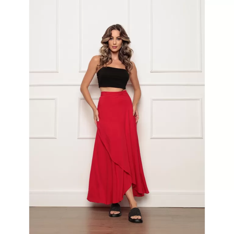 Saia Envelope Maxi Transpassada de Amarrar Moda Bl