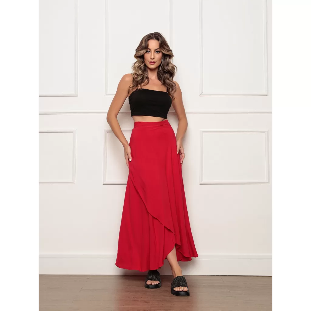 Saia Envelope Maxi Transpassada de Amarrar Moda Blogueira forada