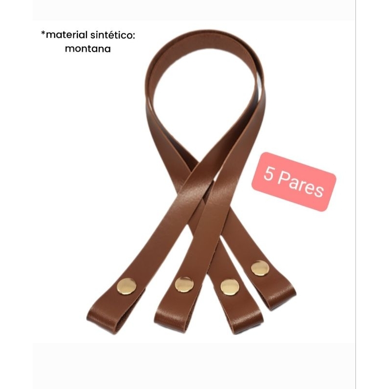 Kit com 5 Pares de Alça 2cmx60cm com Botão de Pressão em Couro Ecológico (montana)