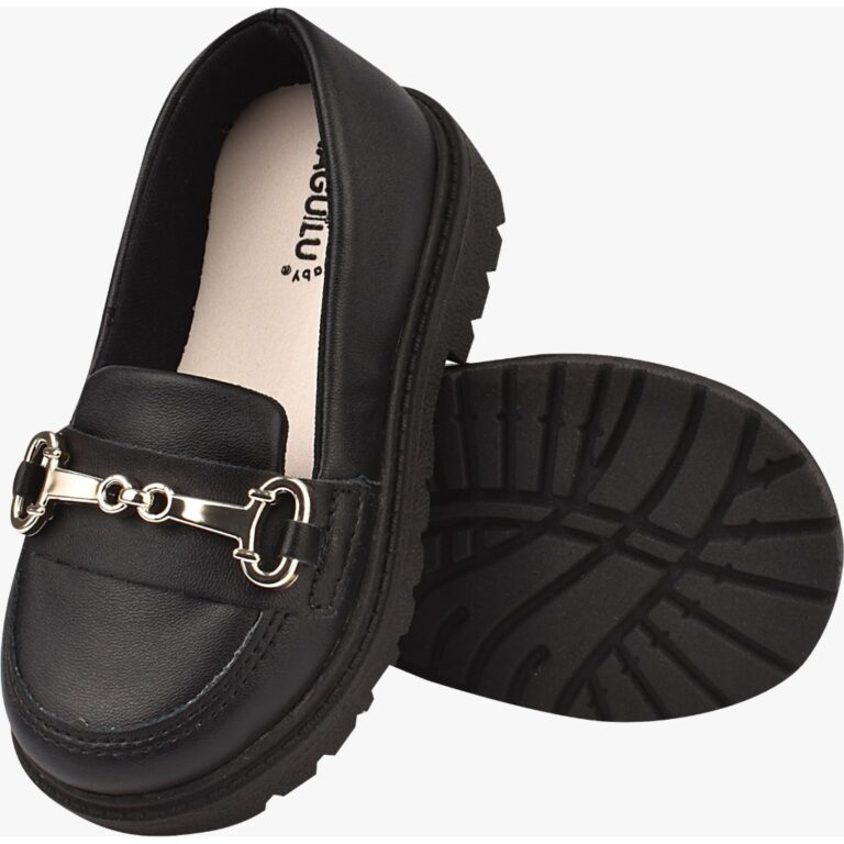 Mocassim Menina Modelo Oxford Off White e Preto Li