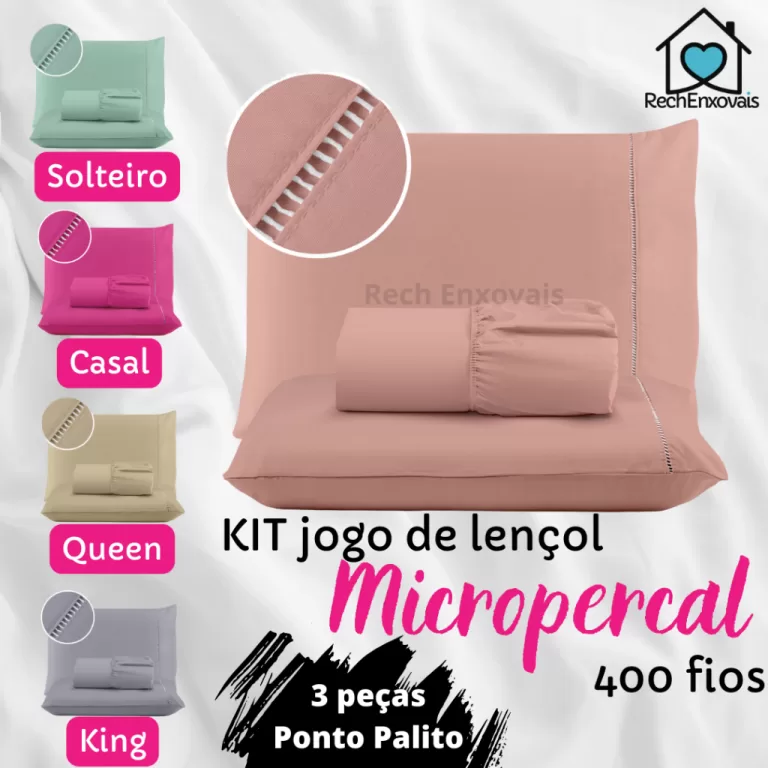 Kit Lençol Cama Casal Queen 400 fios Micropercal 
