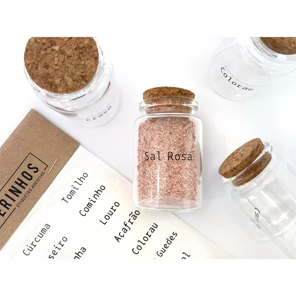 38 Etiquetas Adesivas Transparentes para Organização de Potes de Temperos – Rótulos