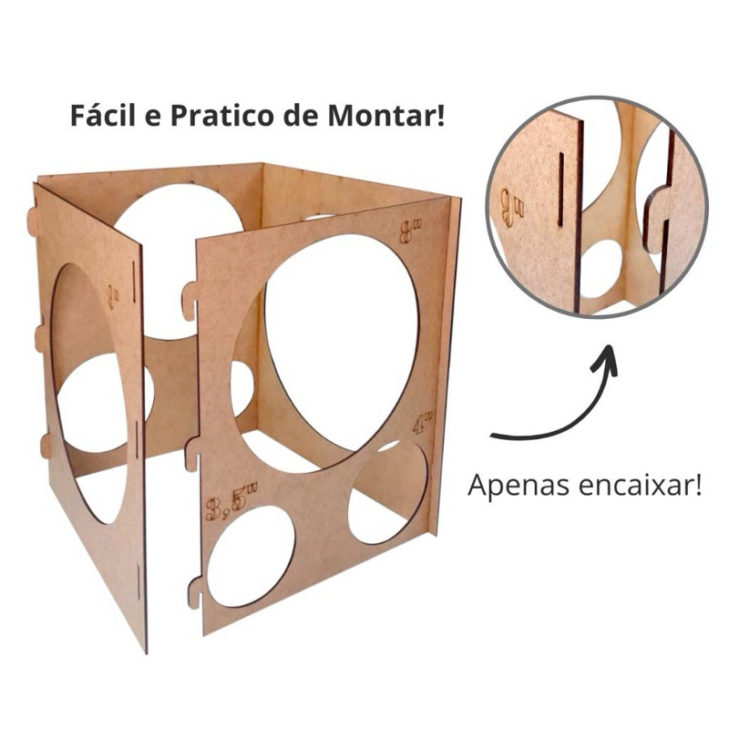 Cubo Medidor de Balões Profissional em MDF Preciso, Fácil de Montar e Resistente