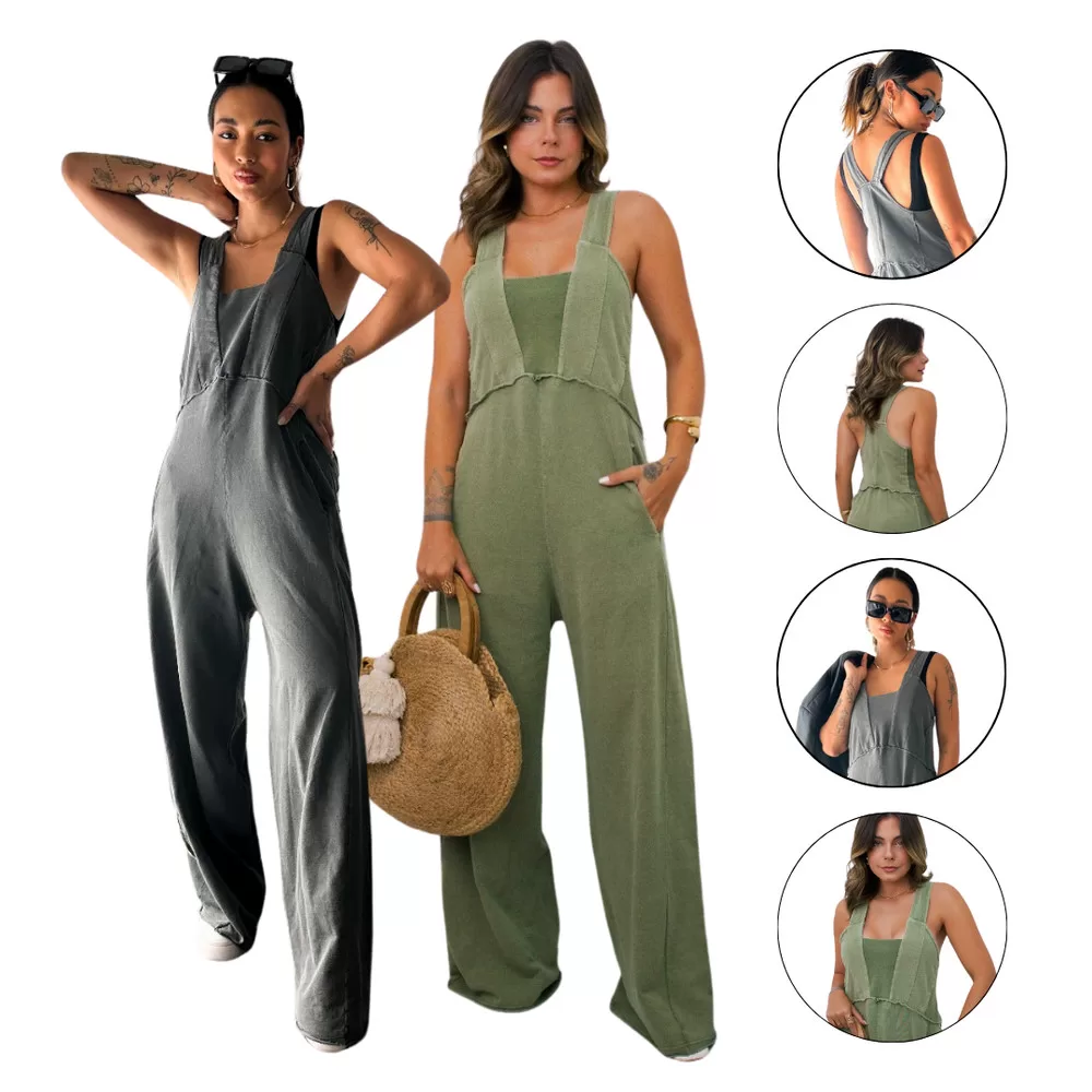 KIT 2 Jardineiras Feminina Estonada de moletinho Bella