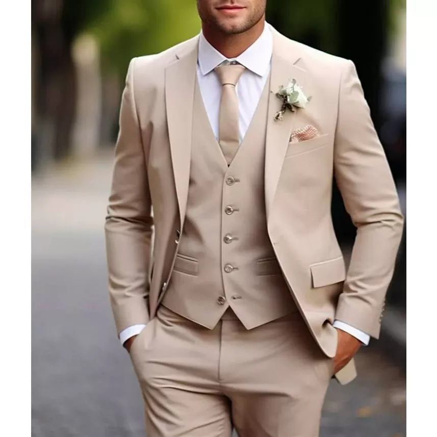 Terno Masculino Bege Slim Fit- Corte Italiano, Tecido MicroFibra Gabardine Premium Cores