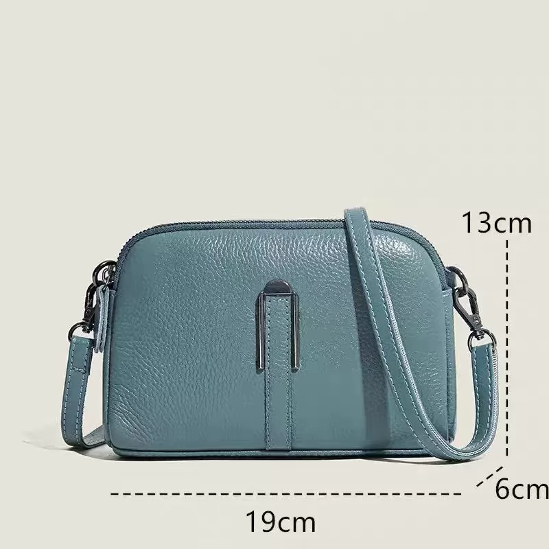 (1118)Bolsa feminina de couro legitimo, com zíper duplo, bolsa prática com alça de pulso, alça cross