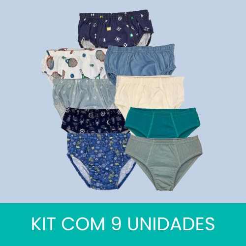 Kit 9 Cuecas Infantil Slip Algodão Tampinha Tradi