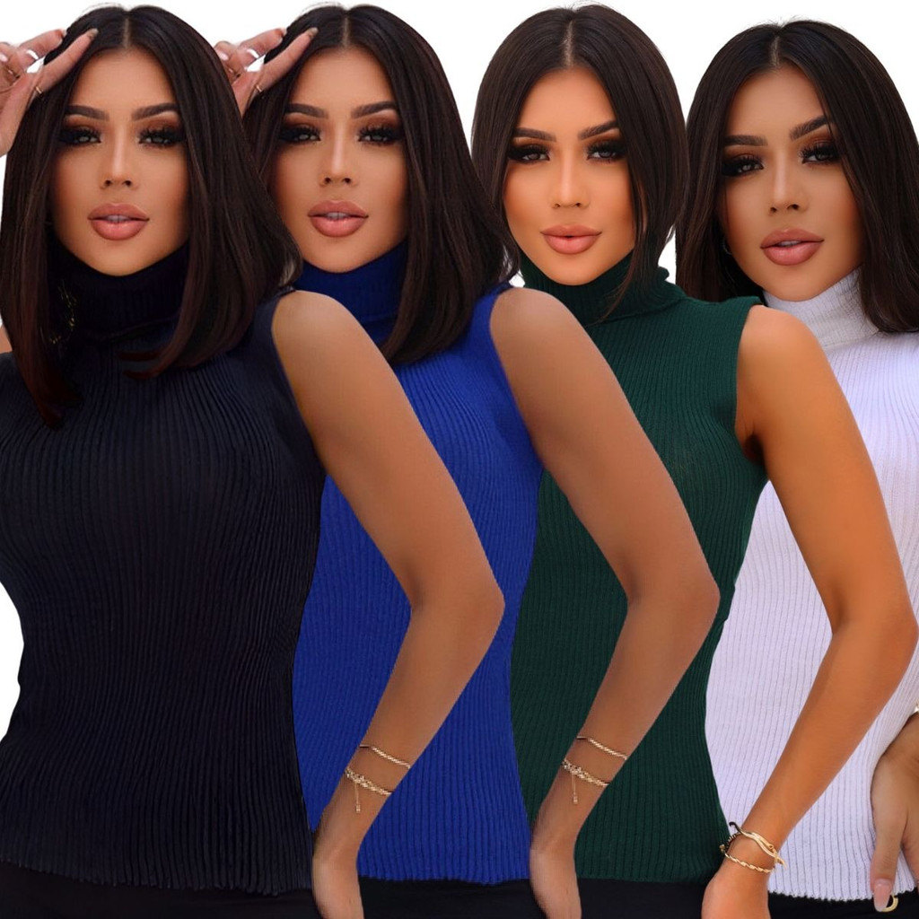 Kit 4 Blusa Feminina Garrafinha Regata Tendencia Tubinho