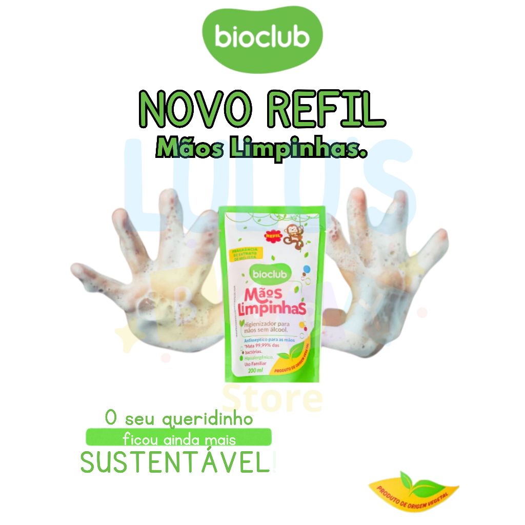 Refil Mãos Limpinhas Bioclub Refil 200ml – Higienizador de Infantil Sem Álcool Embalagem Sustentável