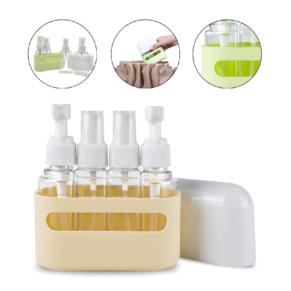 Kit 4 Frascos 50ml Viagem Bolsa Pump Spray + Case Plástico Mala Maleta
