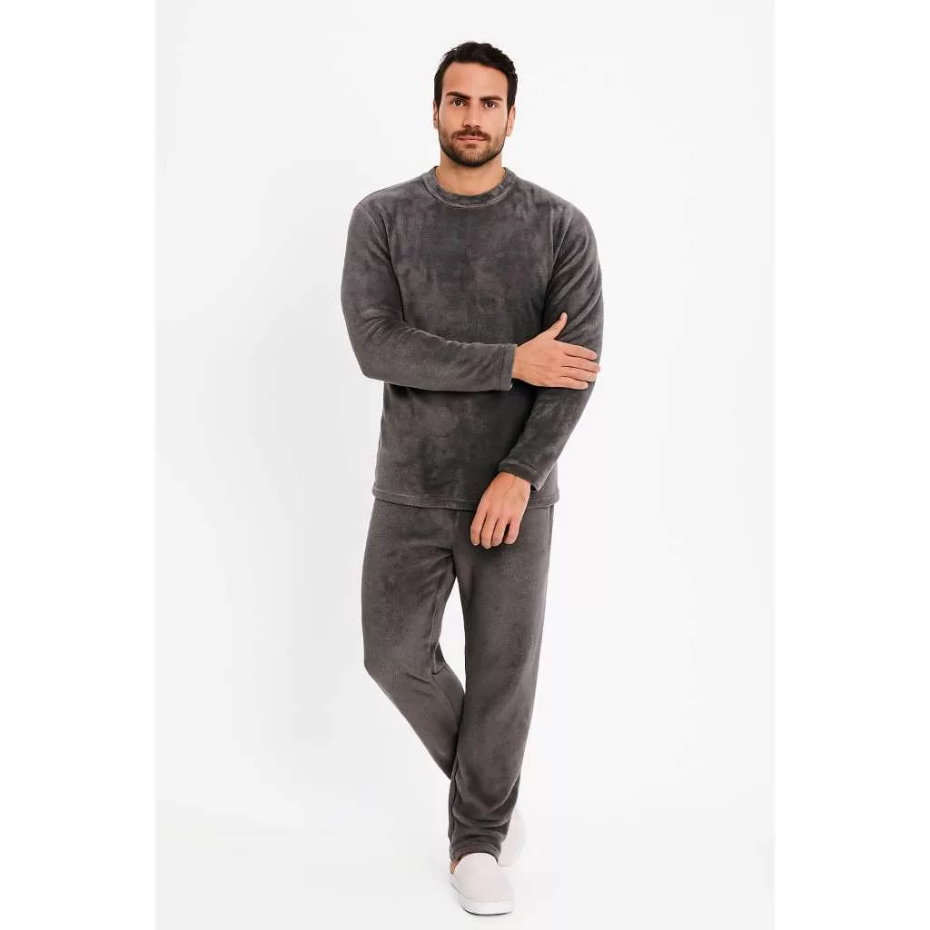 Pijama Comprido Masculino Fleece para Frio Inverno Esposo do P ao Plus Size