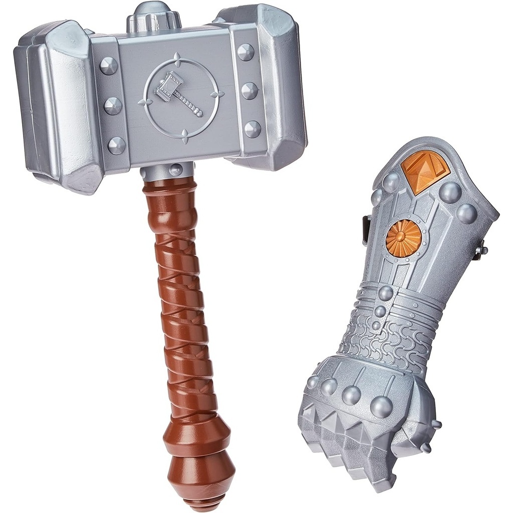 Kit Martelo Thor e Luva Coleção Heróis Brinquedo para Crianças acima de 3 anos