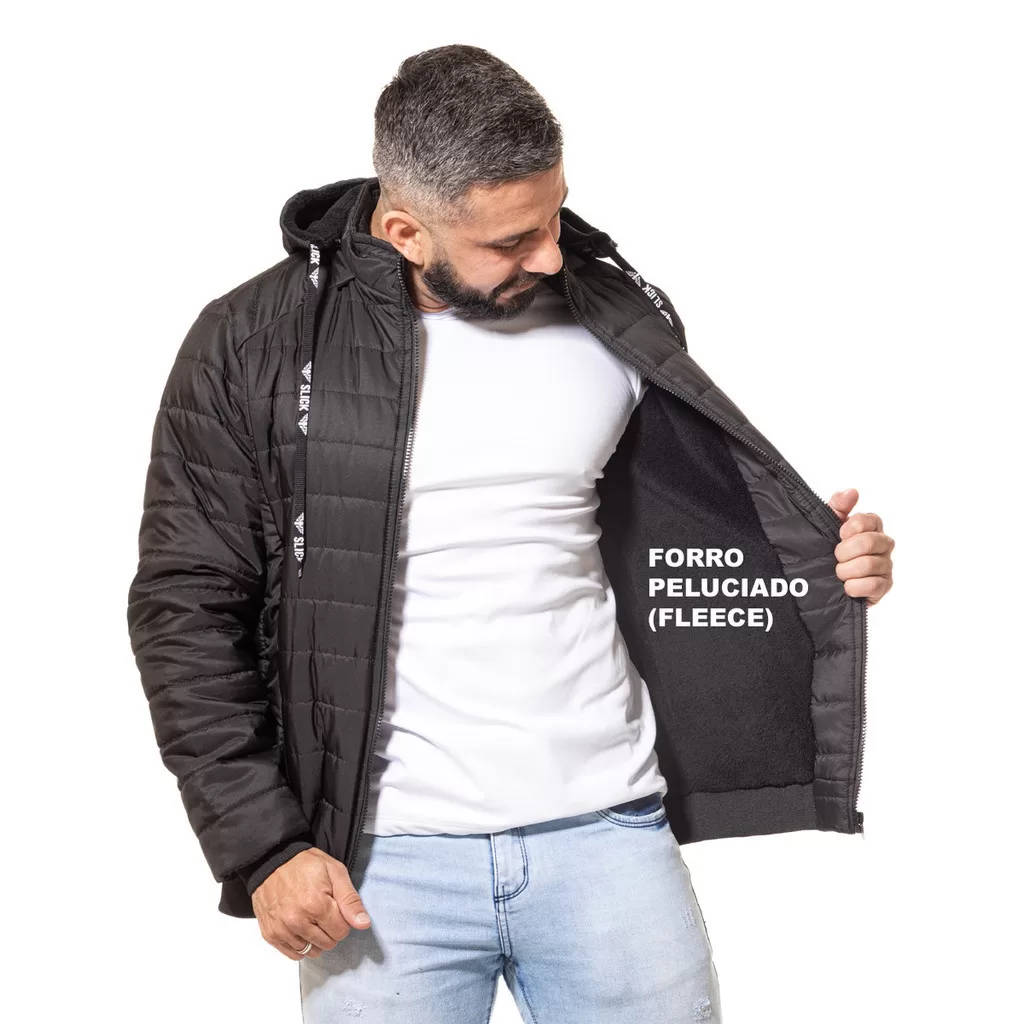Jaqueta Masculina Forrada por dentro Com Pelo Fleece Pelúcia Puffer Bobojaco Nylon Matelado Bolso
