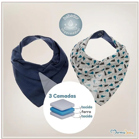 Kit com 2 Babadores Impermeáveis Bandana para Beb