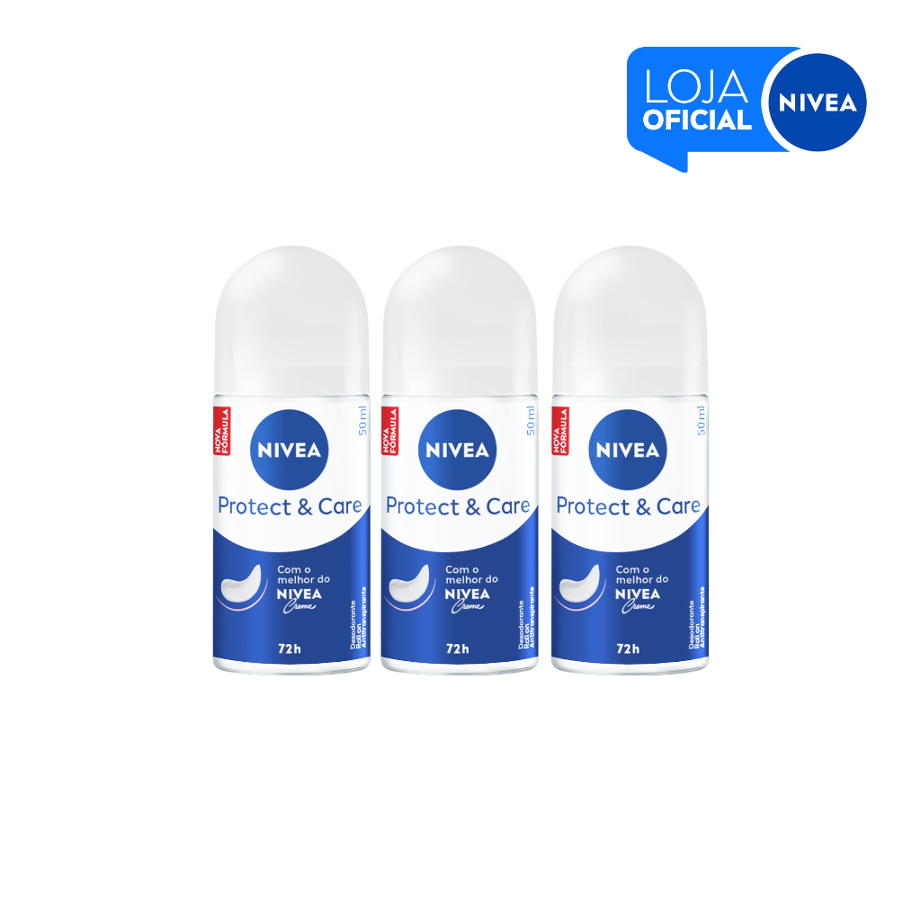 KIT NIVEA Desodorante Roll On Nivea Protect E Care 50ml – 3 Unidades