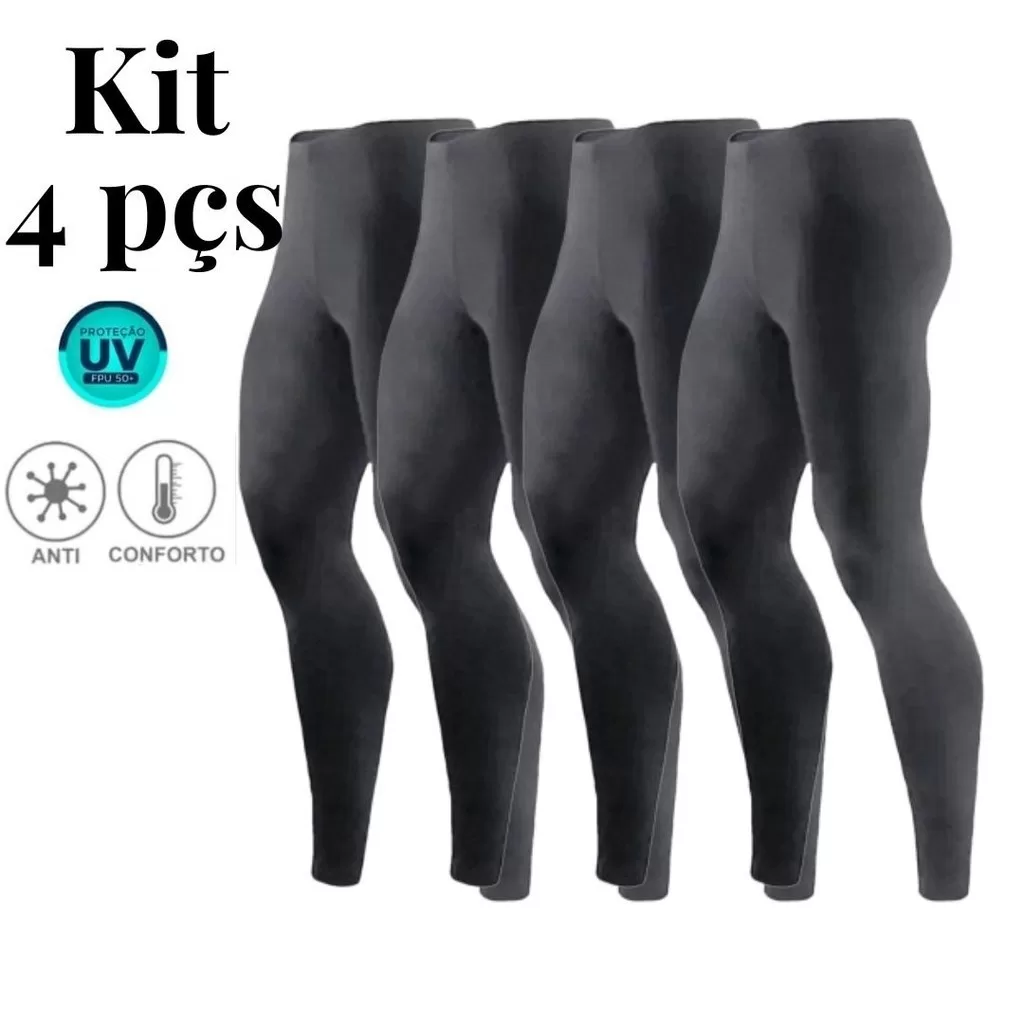 Kit 4 Calças Térmicas Masculinas Segunda Pele Slim  Proteção UV 50+ e Alto Desempenho