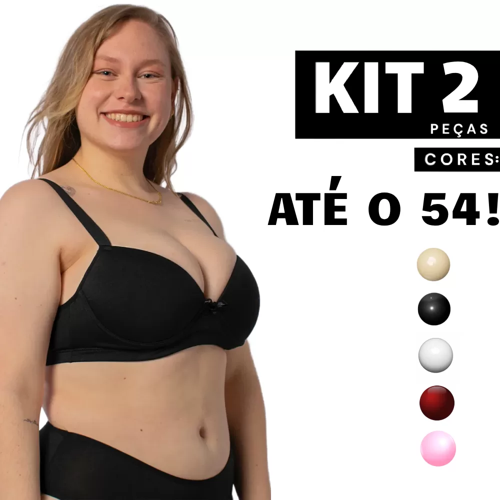 Kit 1 à 2 Sutiã Plus Size com Bojo e Aro Reforçado Alça Regulável e Confortável Edumara