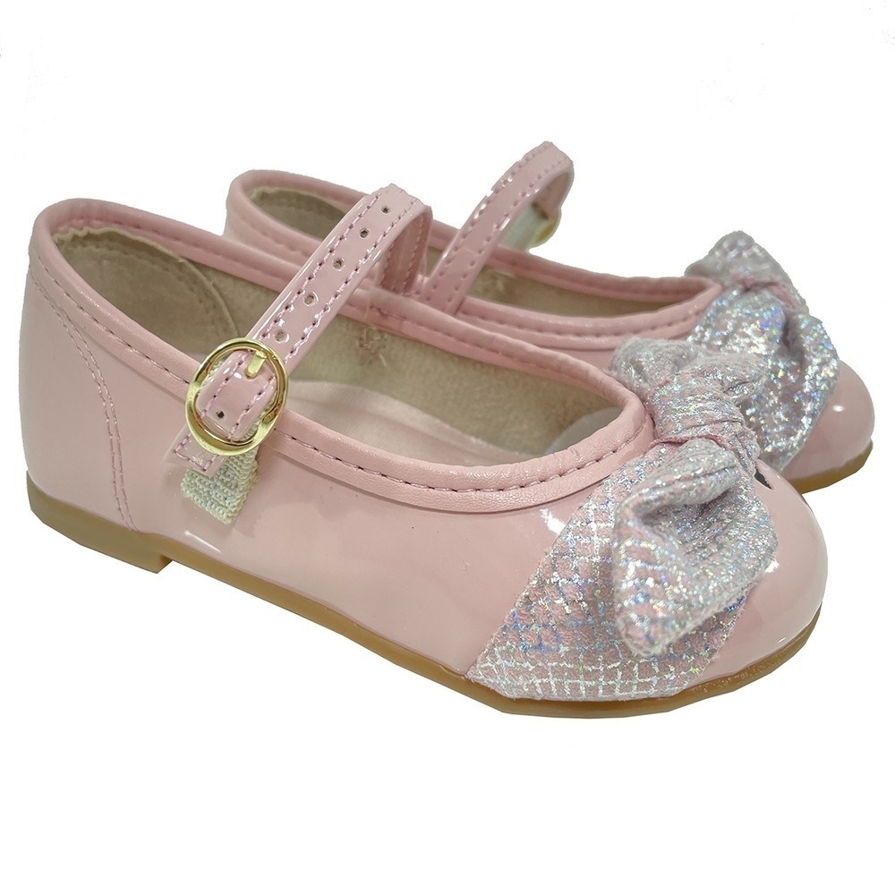Sapatilha Boneca Molekinha Verniz Laço Holográfico – Rosa