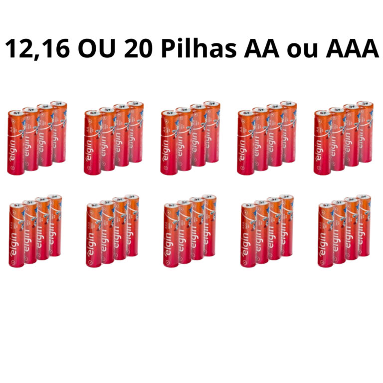12, 16 ou 20 Pilhas AA Pequena ou AAA Palito Elgin