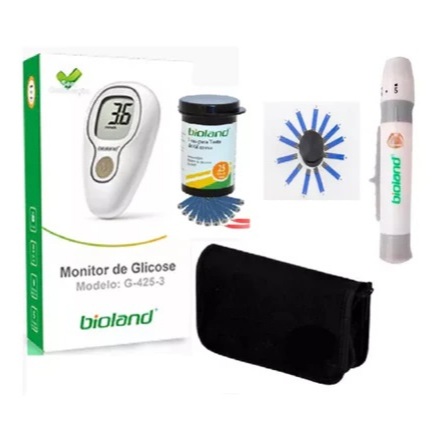 Kit Aparelho Glicose Bioland G425-3 25 Tiras + 25 