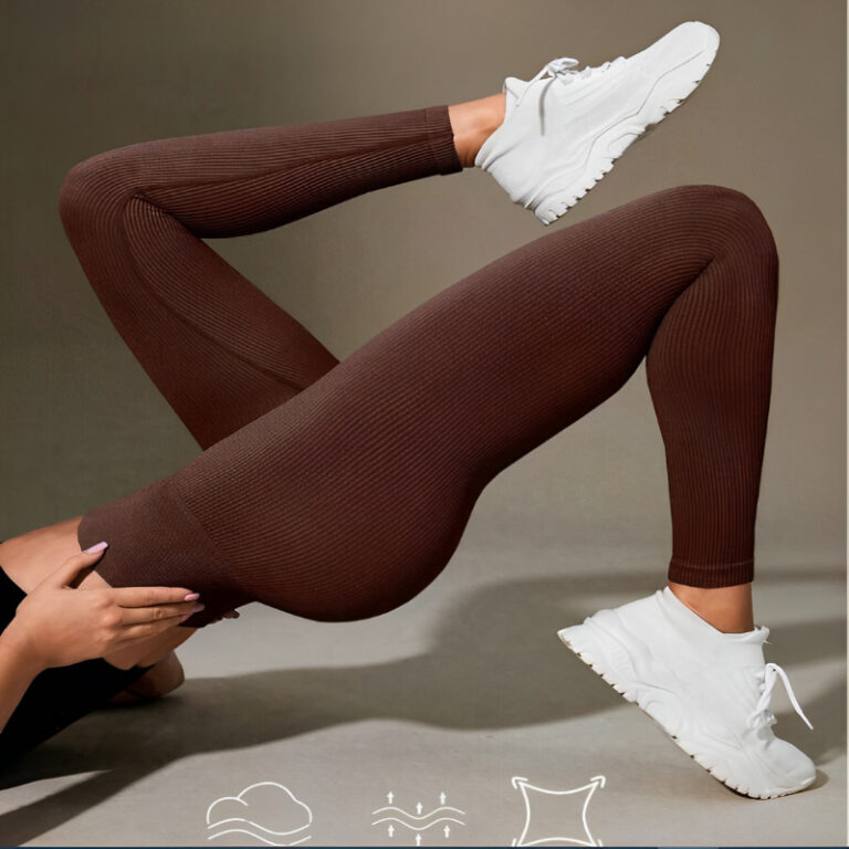 Calça Legging Canelada de Cintura Alta Sem Costur