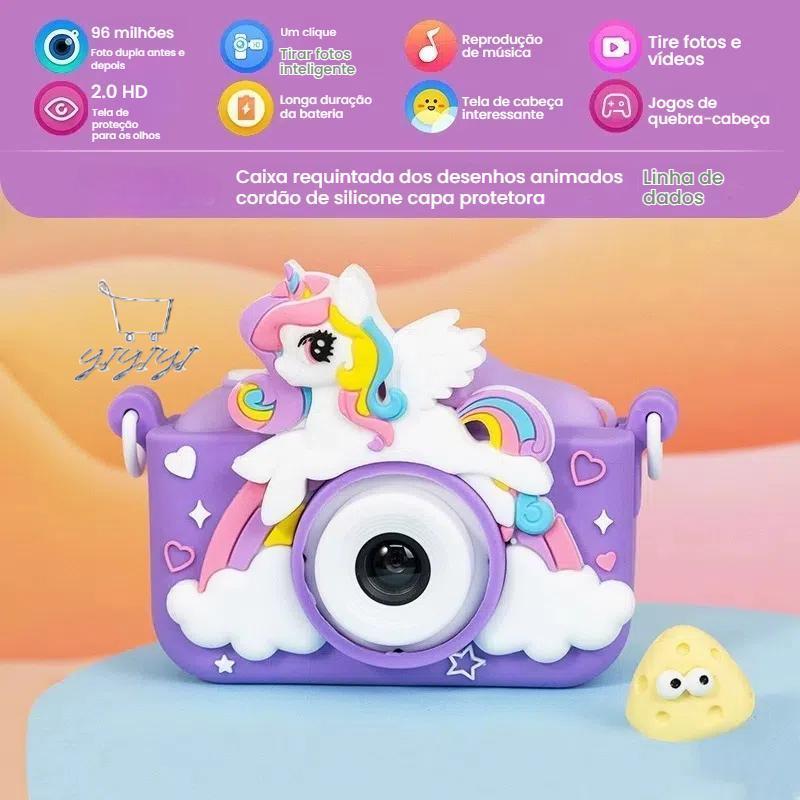 Mini Câmera Infantil de Vídeo Digital Unicórnio com Estojos de Silicone para Crianças Video Jogos Fo