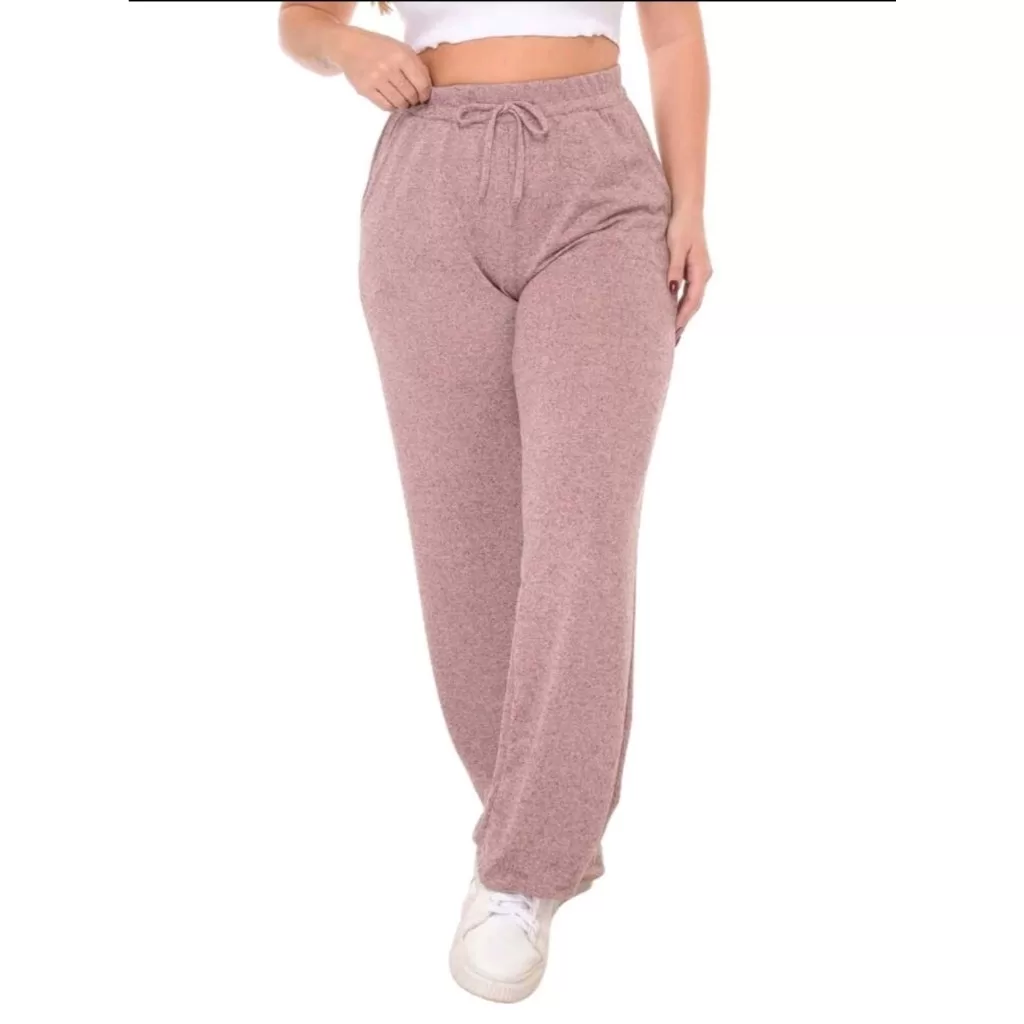 Calça Pantalona Feminino tecido Lanzinha Cintura Alta Com Bolso promoção primaveira