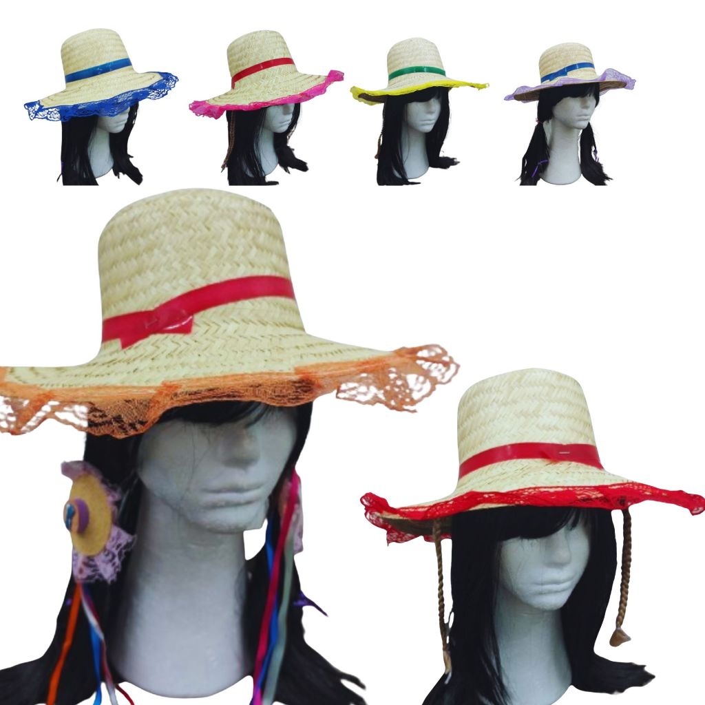 Chapeu de Palha com Renda Festa Junina Chapeu Maria Bonita