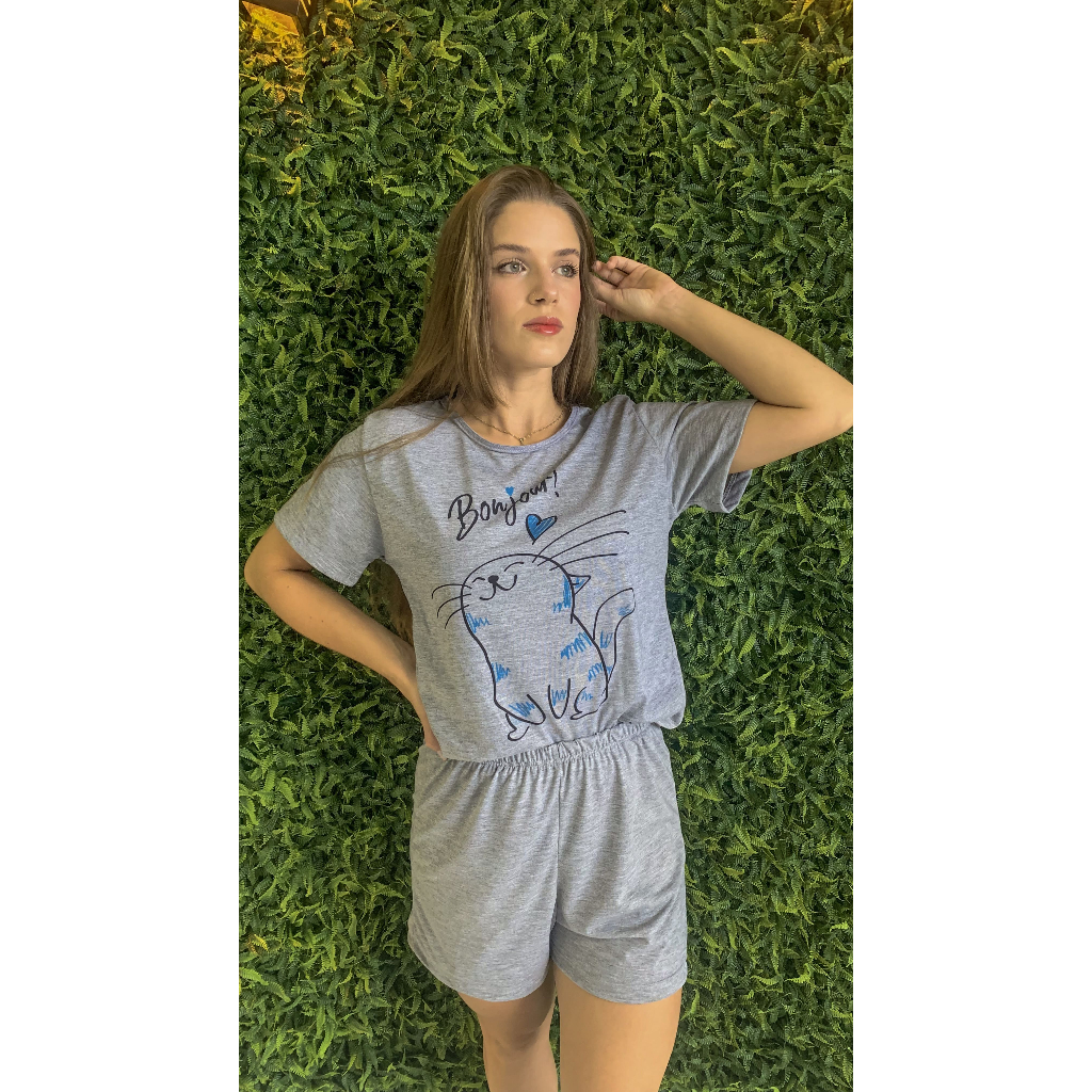 Pijama Feminino Adulto Malha Barato Moda Mulheres Confort