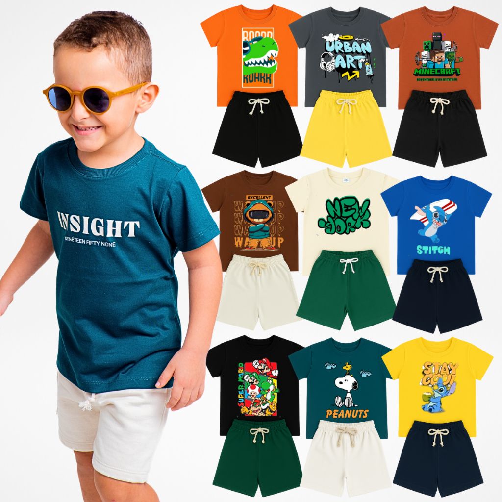 Conjunto infantil Menino 2 a 12 Anos Roupa Infantil Menino Camiseta Bermuda masculino Pronta Entrega