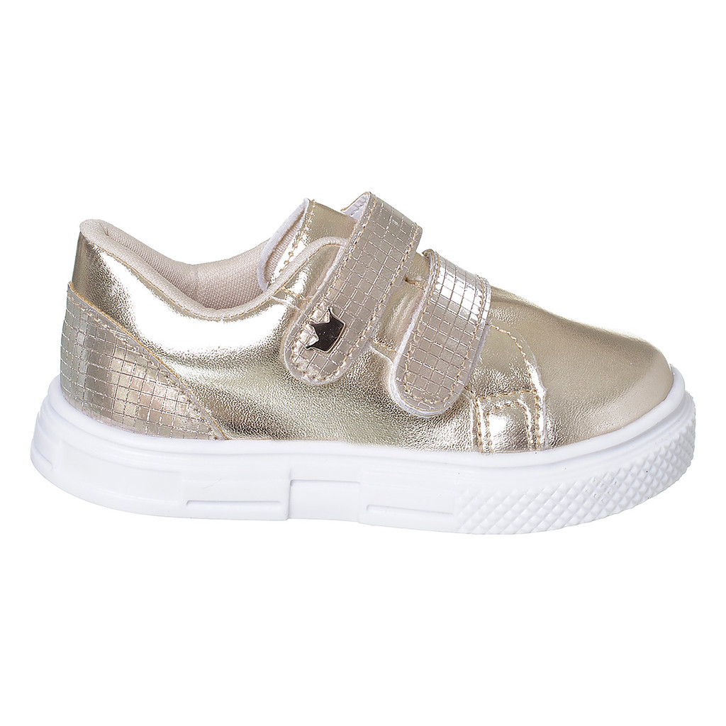 Tênis Infantil Feminino Calce Fácil Fechamento Duplo Dourado Original Confortável